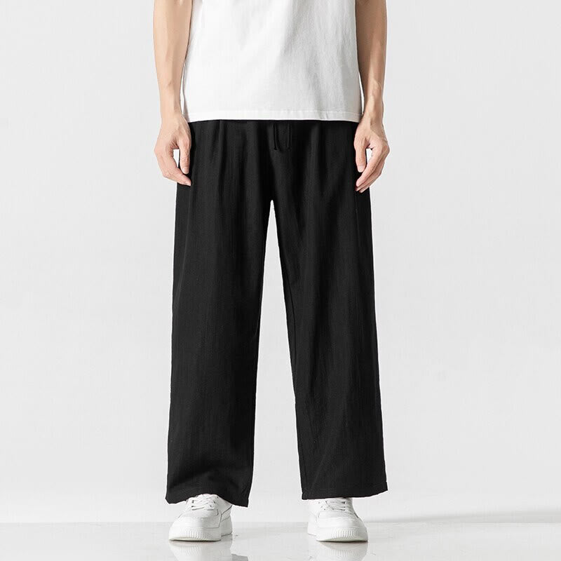 Buddha Stones Summer Casual Plain Straight Leg Design Men's Cotton Linen Drawstring Pants With Pockets - Black - US/UK/AU46，EU56 (5XL) - image 12