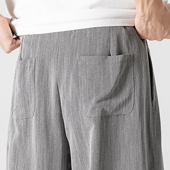 Buddha Stones Summer Casual Plain Straight Leg Design Men's Cotton Linen Drawstring Pants With Pockets - image 10