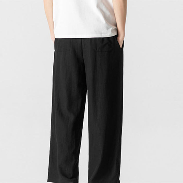 Buddha Stones Summer Casual Plain Straight Leg Design Men's Cotton Linen Drawstring Pants With Pockets - image 19