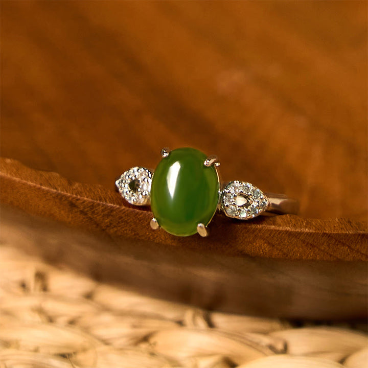 Buddha Stones Natural Jade Adjustable Buckle Prosperity Ring - Silvery - image 5