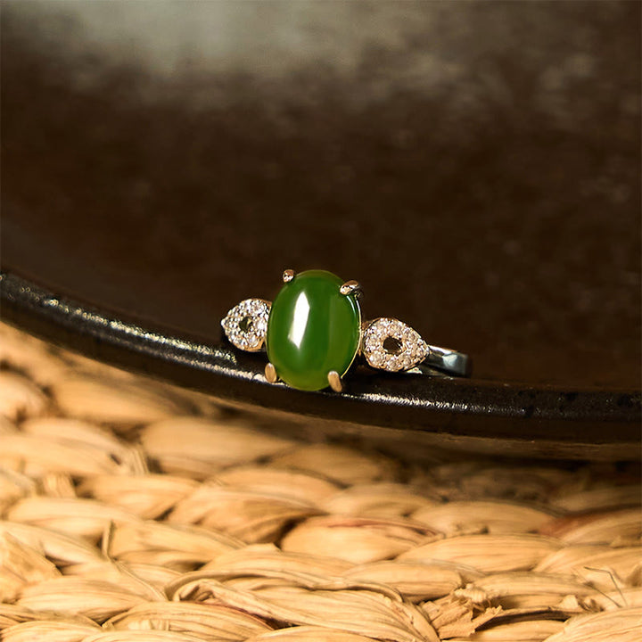 Buddha Stones Natural Jade Adjustable Buckle Prosperity Ring - image 7