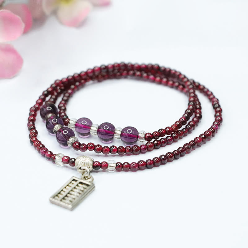 Buddha Stones Natural Garnet Elephant Abacus Lucky Bag PiXiu Protection Triple Wrap Bracelet - Abacus(Wrist Circumference 14-15cm) - 3mm - image 6
