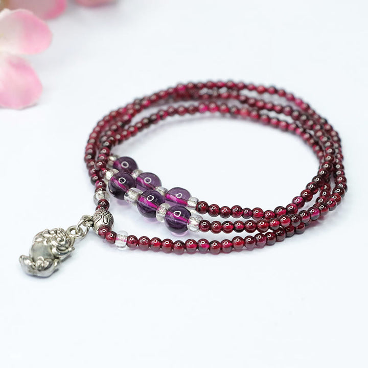 Buddha Stones Natural Garnet Elephant Abacus Lucky Bag PiXiu Protection Triple Wrap Bracelet - PiXiu(Wrist Circumference 14-15cm) - 3mm - image 8