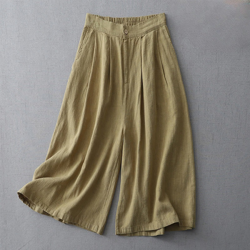 Buddha Stones Casual Plain Loose 7-8 Length Women's Polyester Wide Leg Pants With Pockets - DarkKhaki - US8-10，UK/AU12-14，EU40-42 (2XL) - image 11