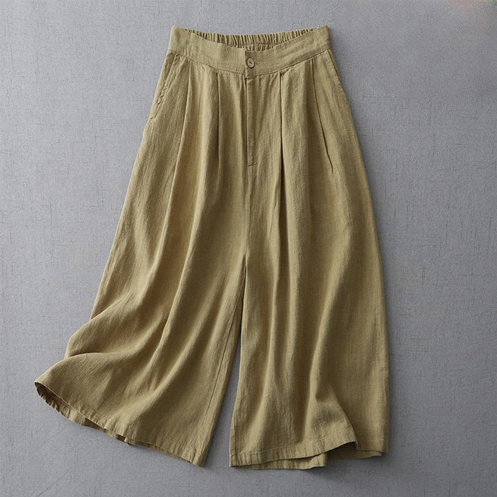 Buddha Stones Casual Plain Loose 7-8 Length Women's Polyester Wide Leg Pants With Pockets - DarkKhaki - US8-10，UK/AU12-14，EU40-42 (2XL) - image 11