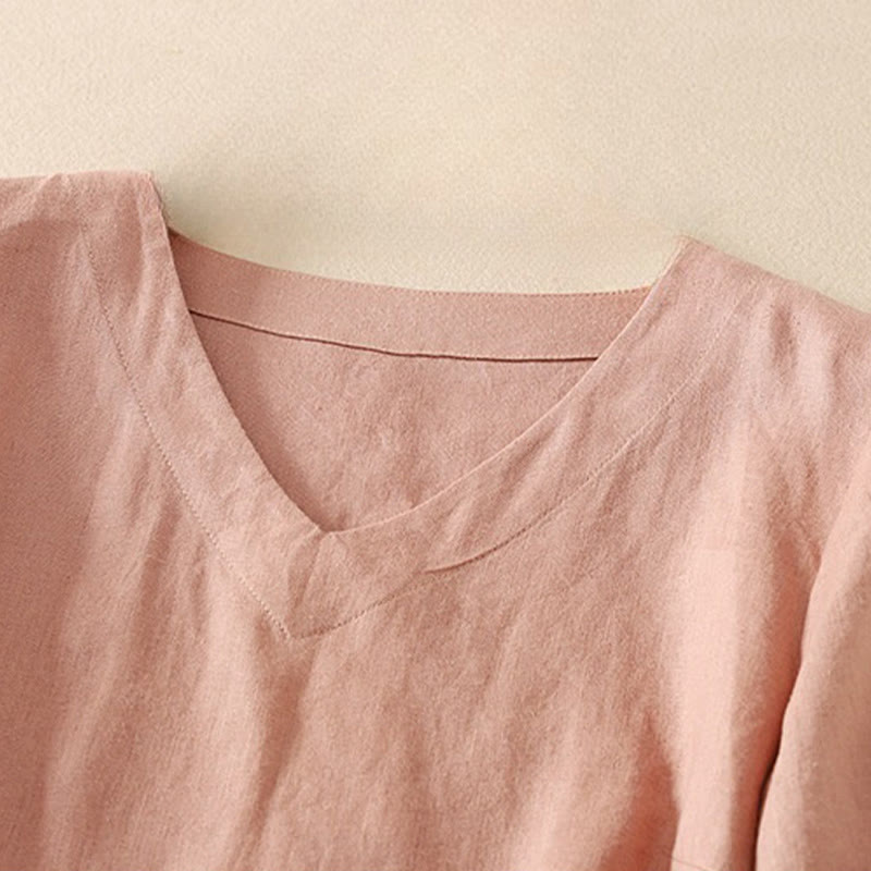 Buddha Stones Summer Casual Plain Women's V-neck Design Half Sleeve T-shirt - image 6