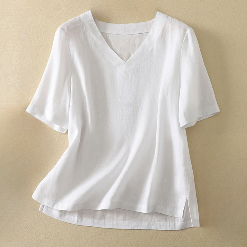 Buddha Stones Summer Casual Plain Women's V-neck Design Half Sleeve T-shirt - White - US8-10，UK/AU12-14，EU40-42 (2XL) - image 10