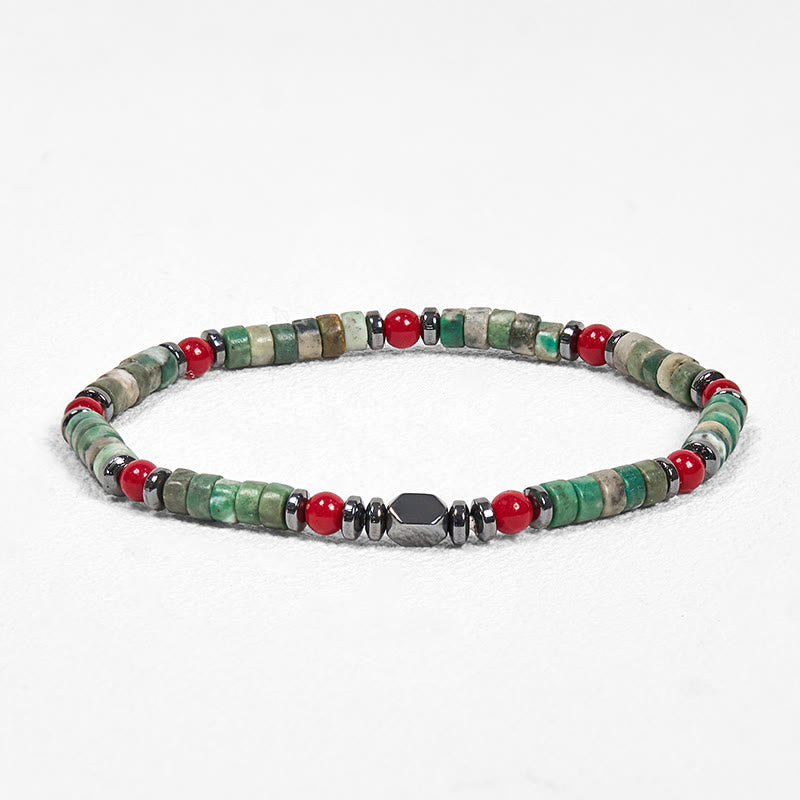 Buddha Stones Natural Green Stone Hematite Red Coral Powerful Bracelet - image 1
