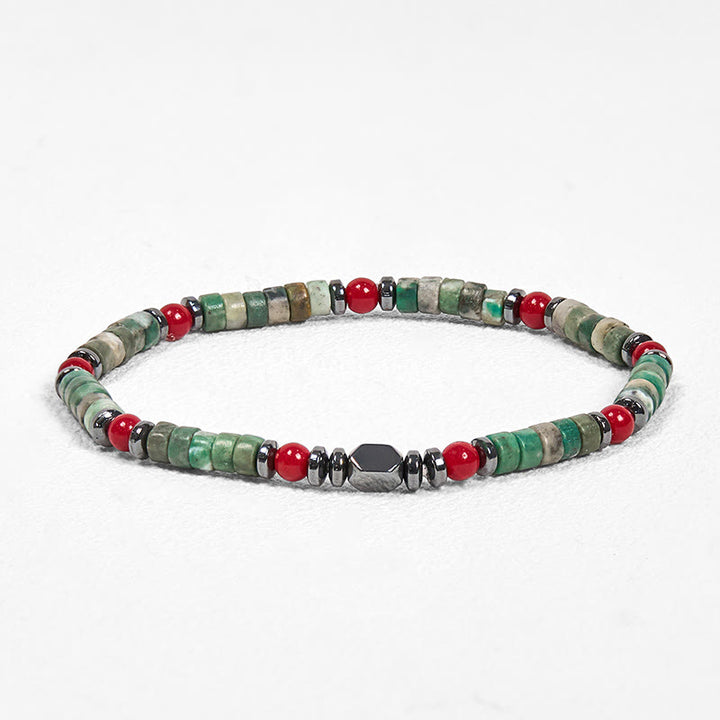 Buddha Stones Natural Green Stone Hematite Red Coral Powerful Bracelet - image 1