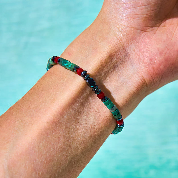 Buddha Stones Natural Green Stone Hematite Red Coral Powerful Bracelet - image 2