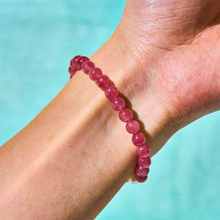 Buddha Stones Strawberry Quartz Pearl Cat Rabbit Healing Bracelet - image 9