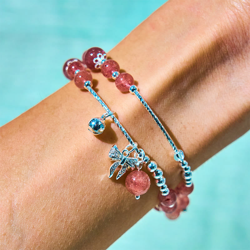 Buddha Stones Natural Strawberry Quartz Bow-knot Rosette Charm Healing Double Wrap Bracelet - image 4