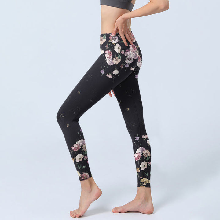 Buddha Stones Pansy Flower Pattern Print Gym Leggings Women's Yoga Pants - image 2