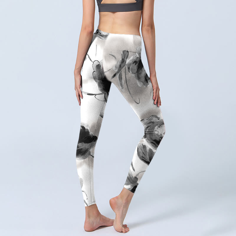 Buddha Stones Watercolor Rose Pattern Print Gym Leggings Women's Yoga Pants - image 3