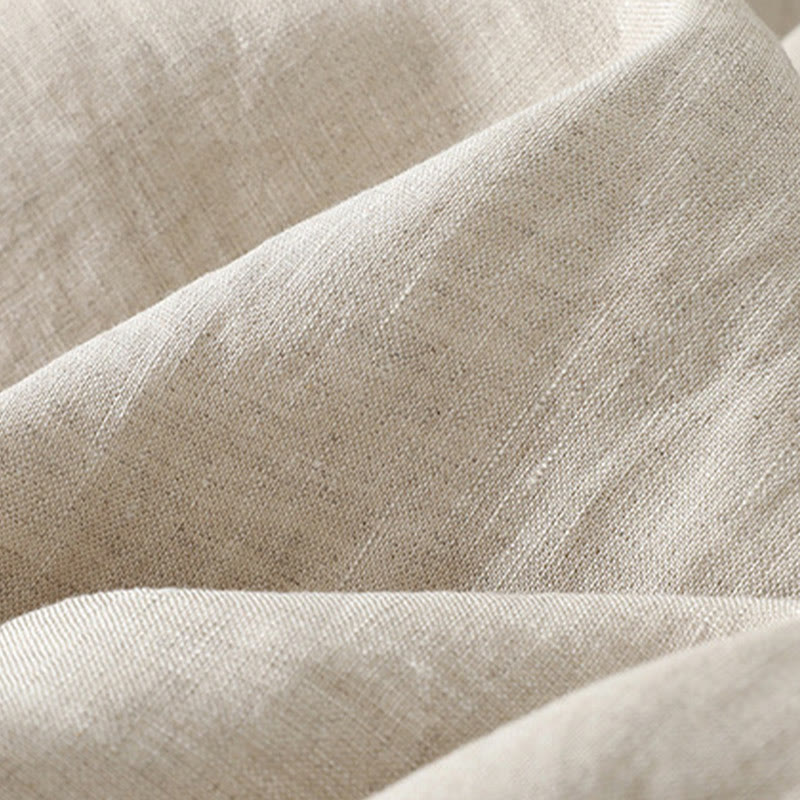 Buddha Stones Summer Casual Plain Design V-Neck Short Sleeve Cotton Linen Midi Dress With Pockets - image 7