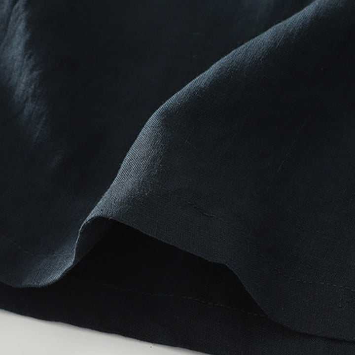 Buddha Stones Summer Casual Plain Design V-Neck Short Sleeve Cotton Linen Midi Dress With Pockets - image 12