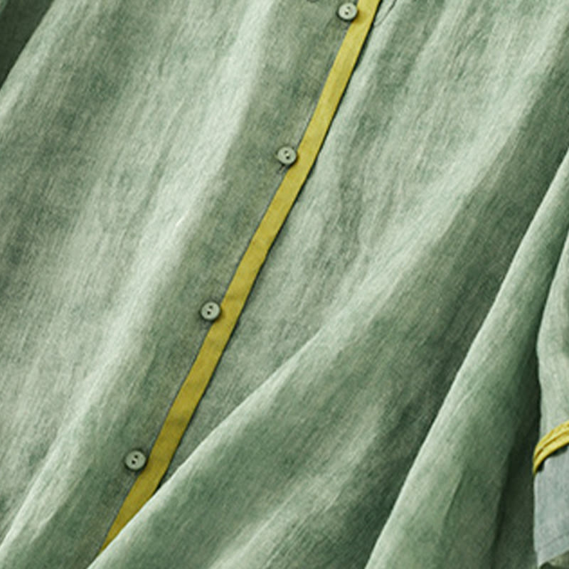 Buddha Stones Summer Casual Embroidered Stand Collar Design Three Quarter Sleeve Acrylic Midi Dress - image 2