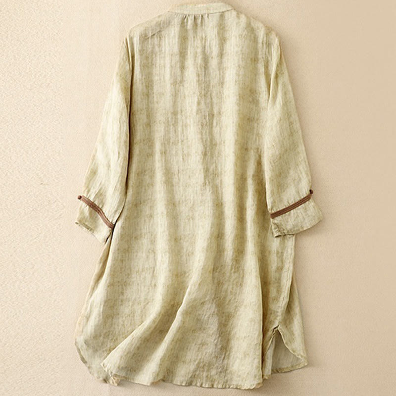 Buddha Stones Summer Casual Embroidered Stand Collar Design Three Quarter Sleeve Midi Dress - image 8