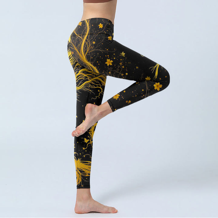 Buddha Stones Golden Dragon Pattern Print Gym Leggings Women's Yoga Pants - image 4