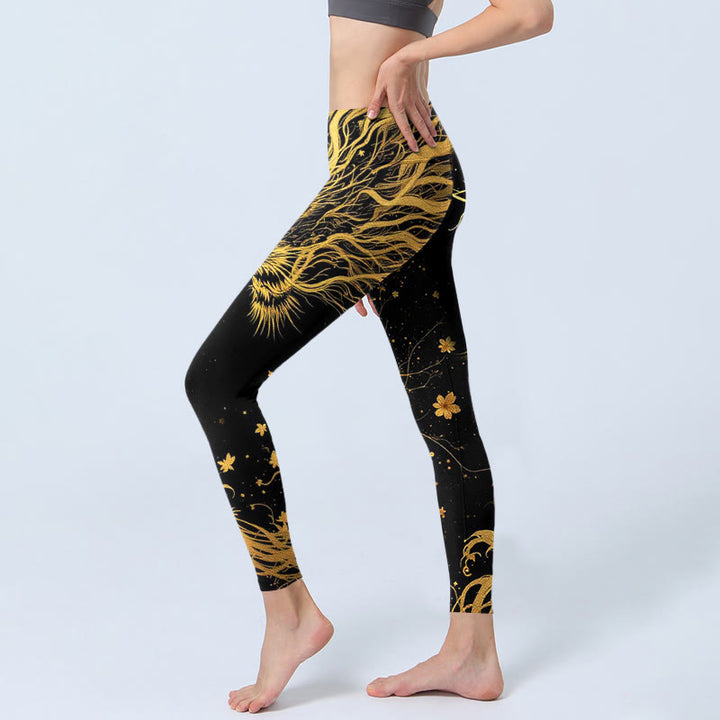 Buddha Stones Golden Dragon Pattern Print Gym Leggings Women's Yoga Pants - image 2