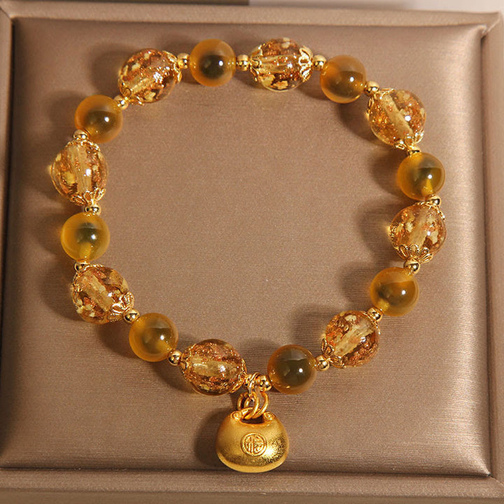 Buddha Stones Yellow Candy Agate Fu Character Blessing Bag Healing Bracelet - image 3