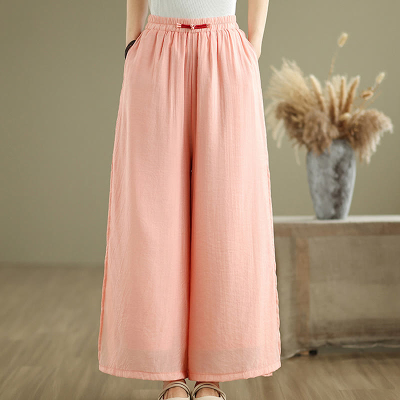 Buddha Stones Casual Vintage Side Slit Hem Design Cotton Linen Women's Wide Leg Pants With Pockets - image 2