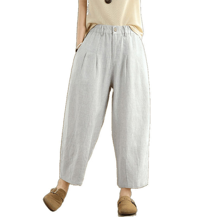 Buddha Stones Casual Summer Solid Color High Waist Women's Cotton Linen Harem Pants With Pockets - image 8