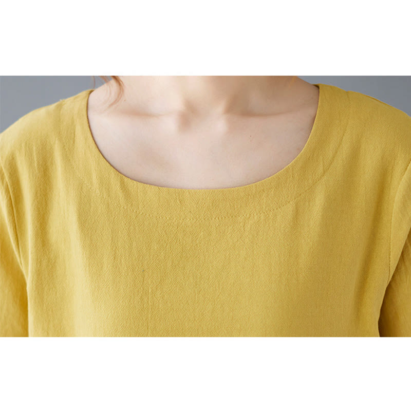Buddha Stones Side Slit Design Women's Cotton Polyester Crew Neck Short Sleeve T-Shirt Wtih Pocket - image 8