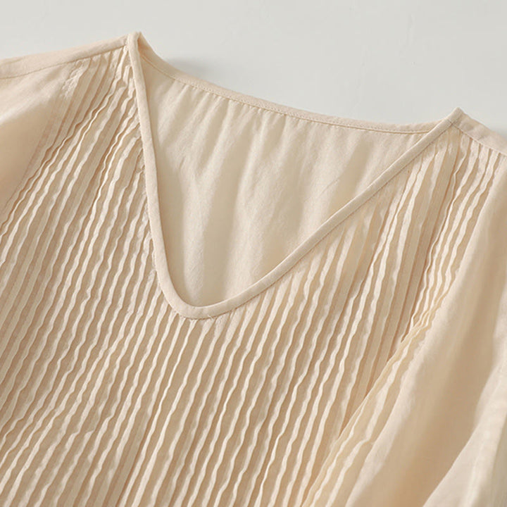 Buddha Stones Solid Color Accordion Design Sleeveless Cotton Midi Dress With Pockets - image 13