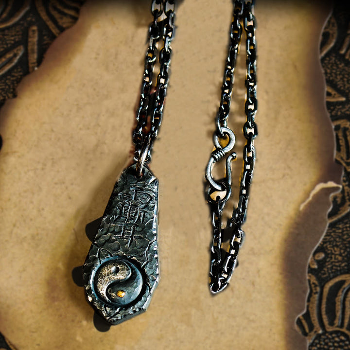 Buddha Stones 999 Sterling Silver 24k Gold Big Dipper Yin Yang Design Harmony Necklace Pendant - 999 Sterling Silver & Silver Chain - image 9