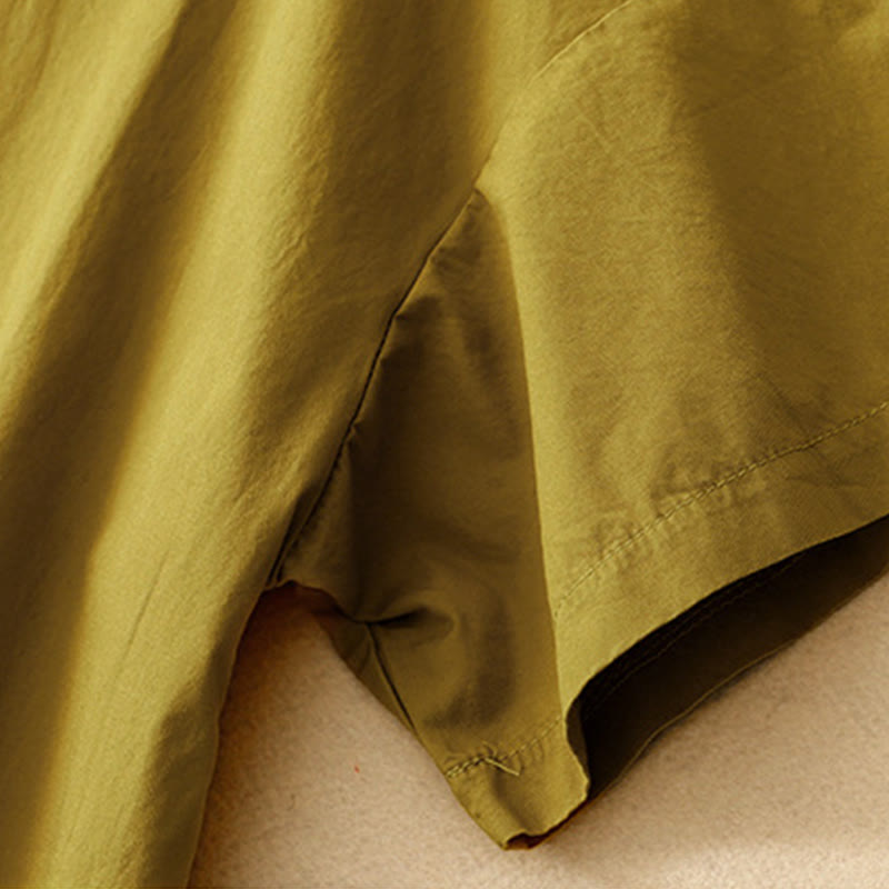 Buddha Stones Summer Plain Crew Neck Simple Short Sleeve Design Midi Dress With Pockets - image 19