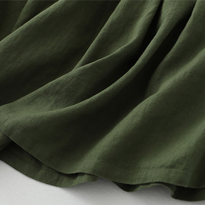 Buddha Stones Daily Casual Pure Color V-Neck Simple Buttons Design Sleeveless Midi Dress - image 15