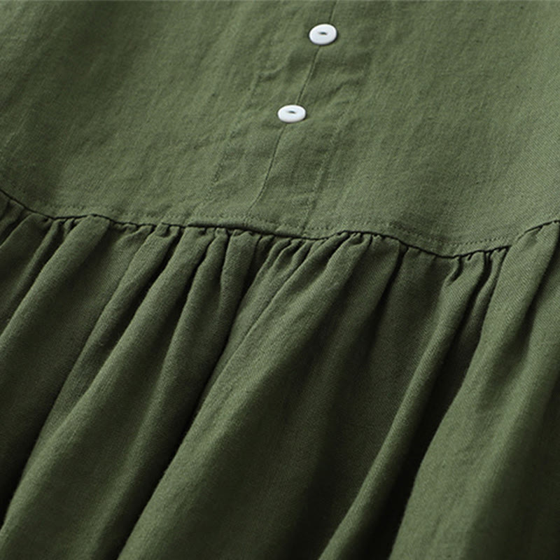 Buddha Stones Daily Casual Pure Color V-Neck Simple Buttons Design Sleeveless Midi Dress - image 12