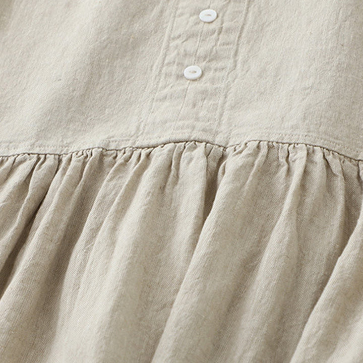 Buddha Stones Daily Casual Pure Color V-Neck Simple Buttons Design Sleeveless Midi Dress - image 4