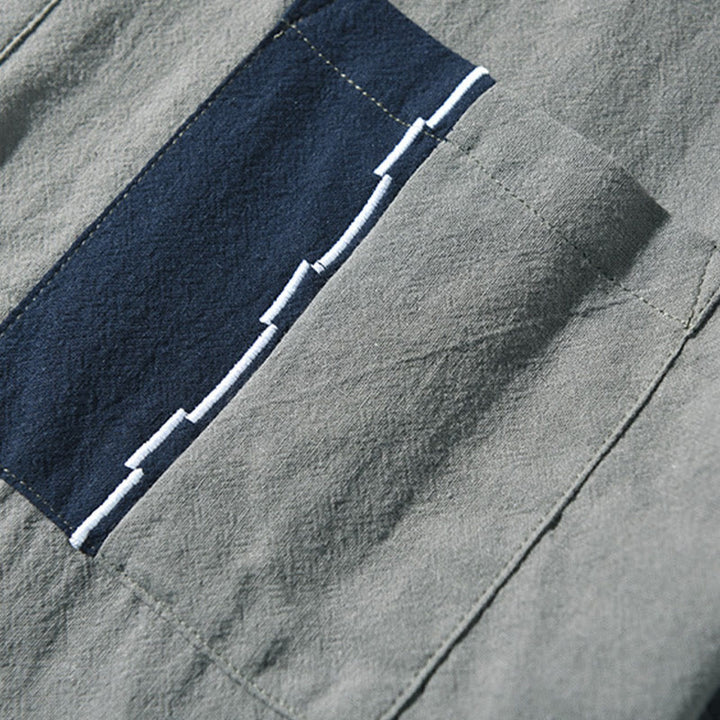 Buddha Stones Color Contrast Half Button Men's Short Sleeve Cotton Linen Shirt With Pocket - image 9