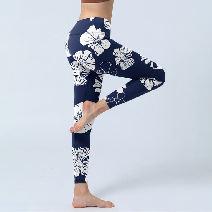 Buddha Stones Large White Petals Plants Pattern Print Gym Leggings Women's Yoga Pants - image 3