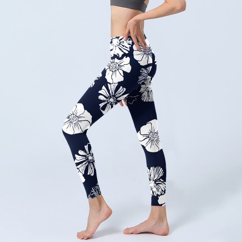 Buddha Stones Large White Petals Plants Pattern Print Gym Leggings Women's Yoga Pants - image 2