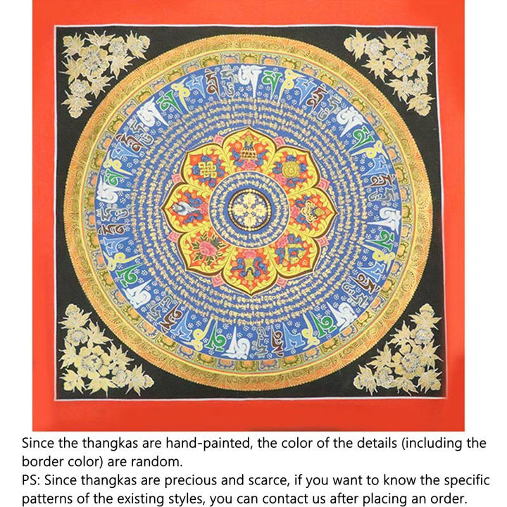 Buddha Stones Tibetan Thangka Painting Om Mani Padme Hum Dragon Phoenix Scripture Handmade Decoration(Random Style) - 29.5*29.5 in/75*75cm Scripture Flower(Random Thangka Style，Contact customer service to view available styles) - image 15