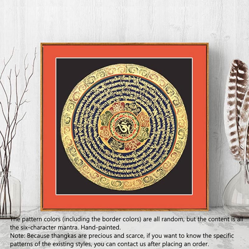 Buddha Stones Tibetan Thangka Painting Six True Words Scripture Handmade Decoration Blind Box(Random Style) - 21.65*21.65 in/55*55cm(Random Thangka Style，Contact customer service to view available styles) - image 1