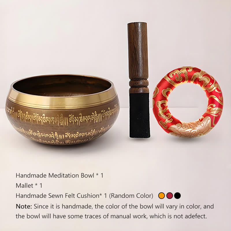 Buddha Stones Handcrafted Singing Bowl Scripture Pattern for Healing and Meditation Sound Bowl Set - 6.69IN (17CM) - image 1