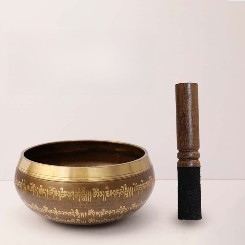 Buddha Stones Handcrafted Singing Bowl Scripture Pattern for Healing and Meditation Sound Bowl Set - image 12