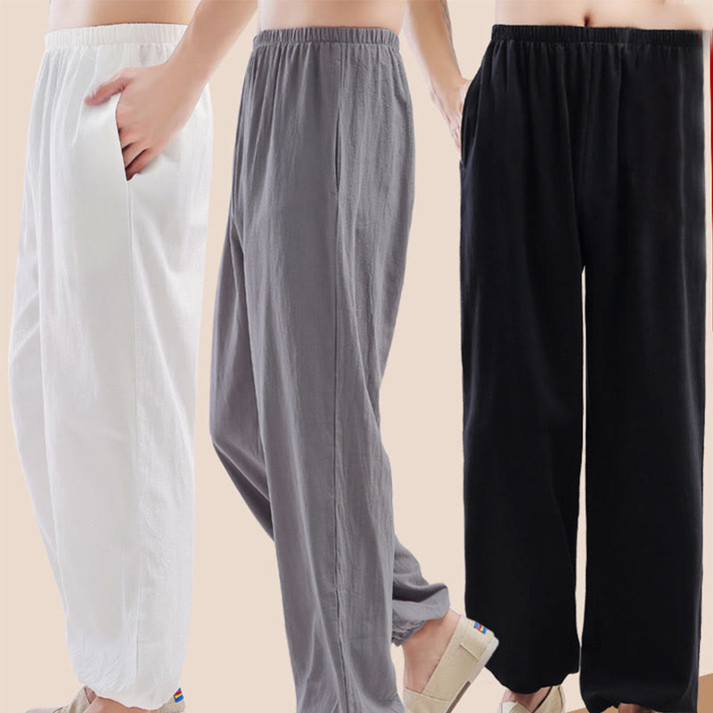 Buddha Stones Summer Solid Color Unisex Elastic Waist Tai Chi Qigong Practice Pants With Pockets - image 13