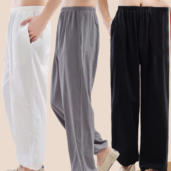 Buddha Stones Summer Solid Color Unisex Elastic Waist Tai Chi Qigong Practice Pants With Pockets - image 13