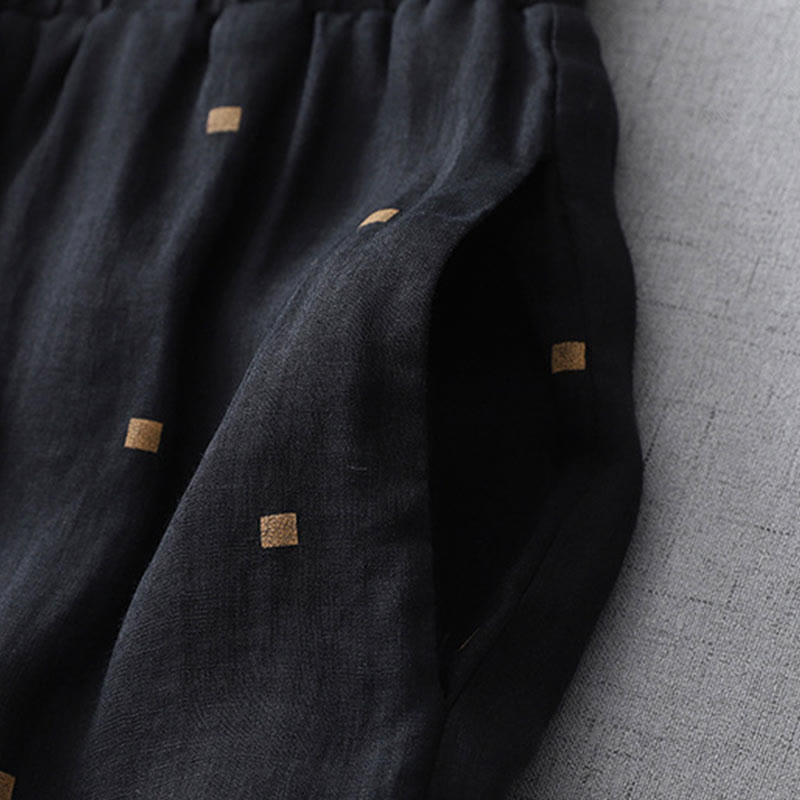 Buddha Stones Summer Casual Polka Dot Pattern Design Cotton Linen Women's Wide Leg Pants With Pockets - image 11