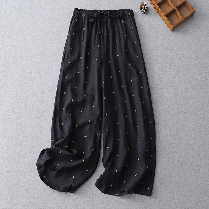 Buddha Stones Summer Casual Polka Dot Pattern Design Cotton Linen Women's Wide Leg Pants With Pockets - Black - US8-10，UK/AU12-14，EU40-42 (2XL) - image 9