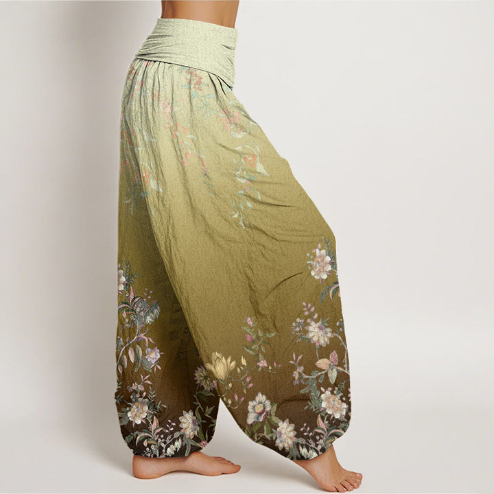 Buddha Stones Cotton Casual Gradient Delicate Floral Leaf Pattern Women's Elastic Waist Harem Pants - image 9