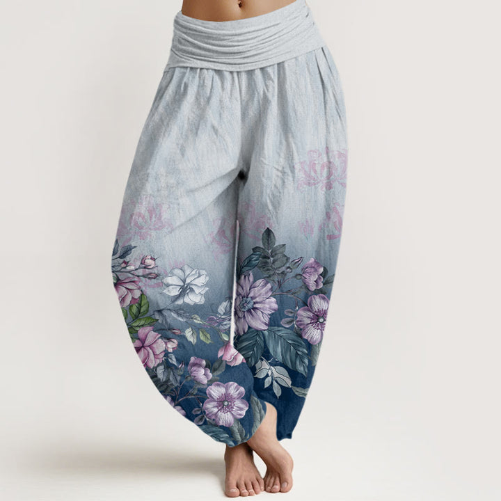 Buddha Stones Cotton Casual Gradient Petals Leaves Pattern Women's Elastic Waist Harem Pants - LightSkyBlue - US22，UK/AU26，EU54 (6XL) - image 4
