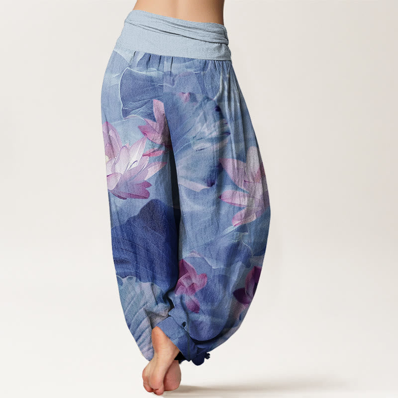 Buddha Stones Cotton Casual Lotus Petal Pond Pattern Women's Elastic Waist Harem Pants - image 8