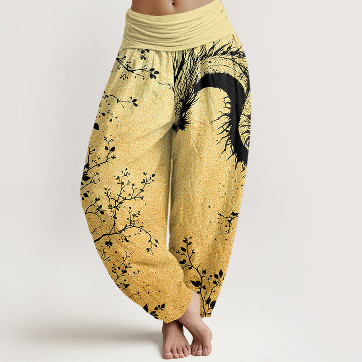 Buddha Stones Cotton Casual Dragon Flower Leaf Pattern Women's Elastic Waist Harem Pants - Khaki - US22，UK/AU26，EU54 (6XL) - image 7