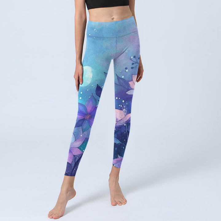 Buddha Stones Moon Lotus Flower Pattern Print Gym Leggings Women's Yoga Pants - image 5